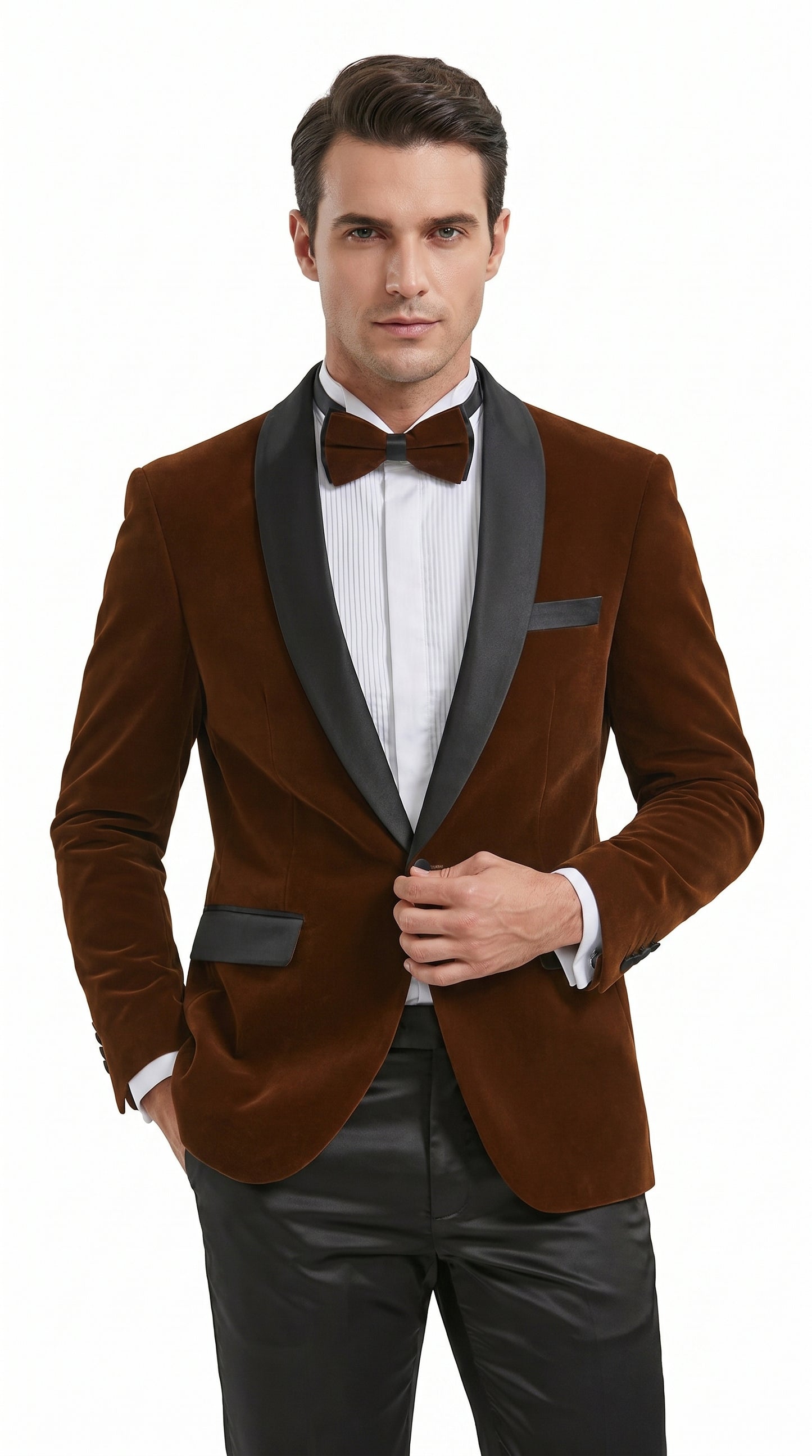 Men’s Brown Camel Bronze Velvet Tuxedo Jacket, Shawl Lapel Wedding Prom Dinner Blazer - Blazer Sportcoat