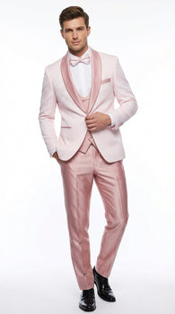 Men's Light Pink 3 Piece Tuxedo Suit Set | Shawl Lapel Formal Wedding Prom Dinner Suit in Rose Gold Color