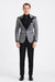 Silver Metallic Tuxedo Suit with Black Satin Peak Lapel – Mens Slim Fit Formal Wedding and Prom Attire in Charcoal Grey With Pants