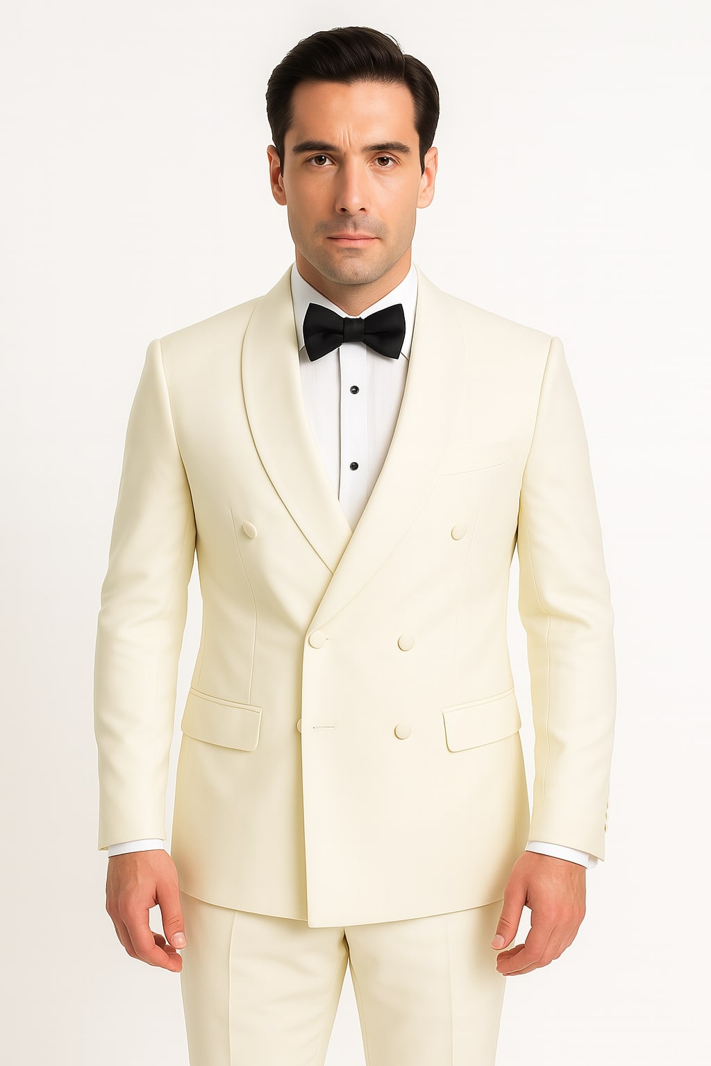 Mensusa Mens Off-White Double Breasted Tuxedo Jacket with Shawl Lapel | Formal ...
