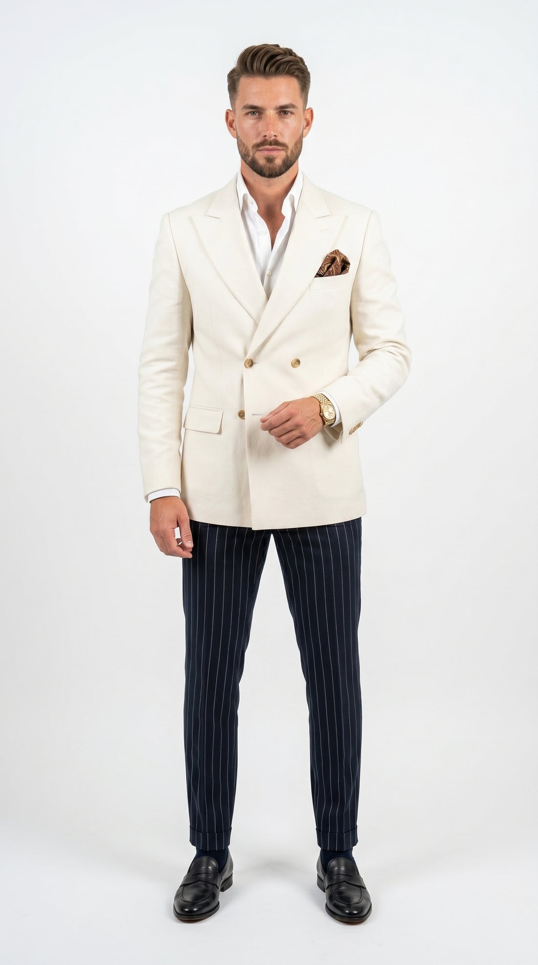 Men’s Ivory Linen Double Breasted Blazer, Lightweight Wedding Dinner Sport Coat Jacket Cream Off White Ivory / 54 Regular