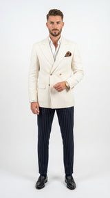 Men’s Ivory Linen Double Breasted Blazer, Lightweight Wedding Dinner Sport Coat Jacket Cream Off White