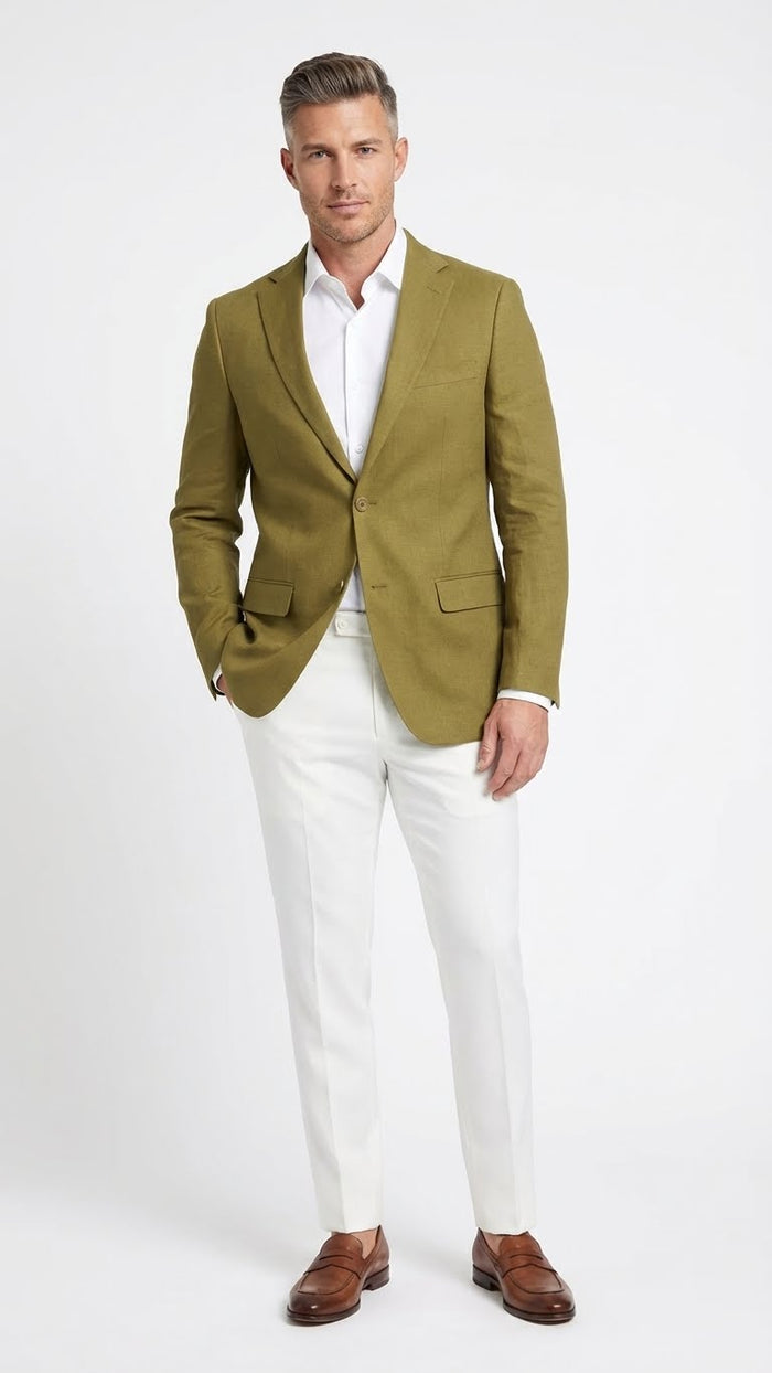 Men’s Olive Green Blazer Sport Coat –Fabric Summer in pistachio sage green