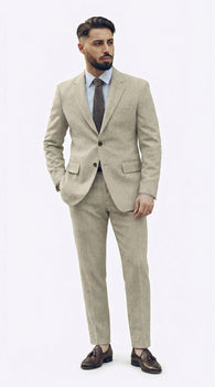 Men’s Light Tan Tweed Suit – Classic Beige Two Piece Suit, Herringbone Formal Wear, Vintage Style Business & Wedding Outfit for Men