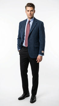 Mens Light Blue Tweed Blazer Sport Coat – Classic Herringbone Jacket Formal Business Casual Smart Outerwear in indigo cobalt blue