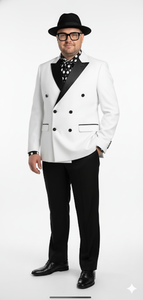 Men’s White and Black Double-Breasted Tuxedo – Modern Slim Fit Formal Suit for Weddings, Parties, and Special Occasions