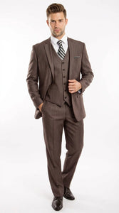 Men’s Brown Sharkskin 3 Piece Suit – Textured Two Button Vested Business Formal Suit for Wedding, Party Wear Vested
