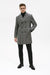 Mens Grey Plaid Double-Breasted Overcoat with Black Faux Fur Collar – Classic Winter Peacoat
