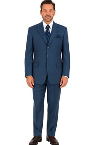 Mens Steel Blue 3-Button Classic Suit – Formal Business Attire with Vest, Tie and Pocket Square