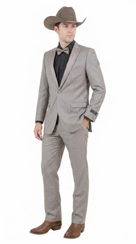 Men’s Light Taupe Western Tuxedo Suit – Cowboy Style Formal Blazer and Pants Outfit in Khaki Tan Light Brown Color