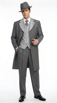 Men's Grey Pinstripe Zoot Suit 3 Piece – 1920s Gangster Vintage