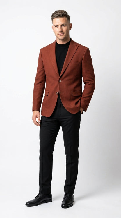 Men’s Rustic Brown Textured Blazer with Notched Lapel, Formal Dress Jacket for Weddings, Parties, Business Look
