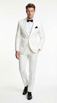 Mens White Wedding Tuxedo Suit – Formal Groom Suit Set Classic Dinner Jacket + White Tuxedo Shirt + Black Bow Tie