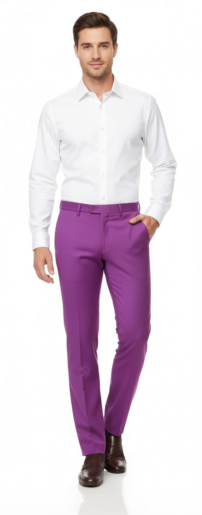 Mens Slim Fit Light Purple Dress Pants – Modern Formal Trousers for Business, Weddings and Parties Purple / Dress Size Pants: 40