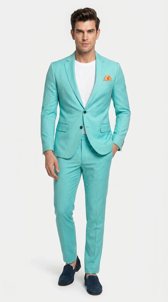 Men’s Turquoise 2 Piece Suit with Jacket and Pants, Formal Wedding Suit for Prom, Parties, Summer Events, and Special Occasions Modern Fit