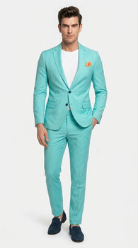 Men’s Turquoise 2 Piece Suit with Jacket and Pants, Formal Wedding Suit for Prom, Parties, Summer Events, and Special Occasions
