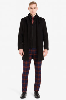 Mens Black Wool Overcoat – Classic Single-Breasted Winter Coat for Business and Formal Wear