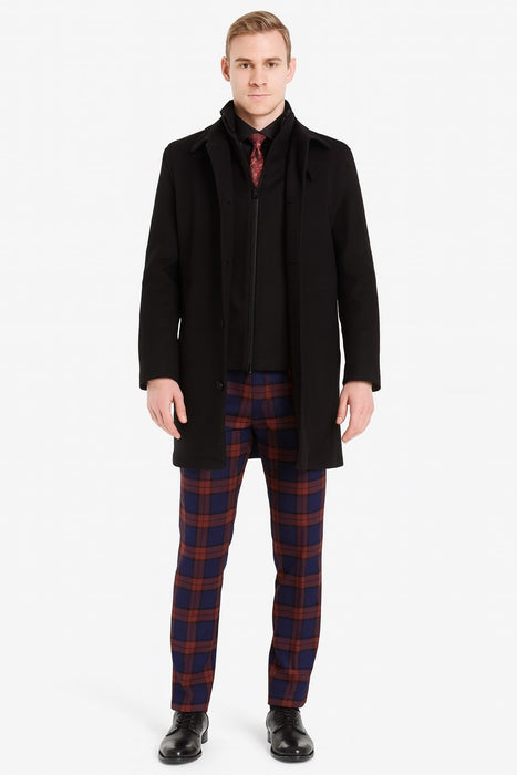 Mens Black Wool Overcoat – Classic Single-Breasted Winter Coat for Business and Formal Wear