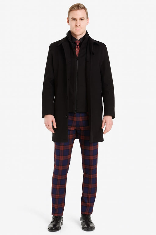 Mens Black Wool Overcoat – Classic Single-Breasted Winter Coat for Business and Formal Wear