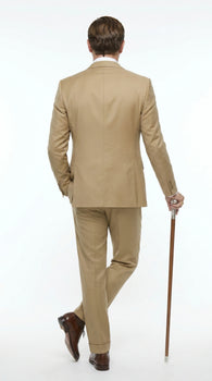 Men’s Khaki 3 Piece Suit with Patterned Vest, Great Gatsby Inspired Formal Suit for Weddings, Mardi Gra in Tan Camel Color