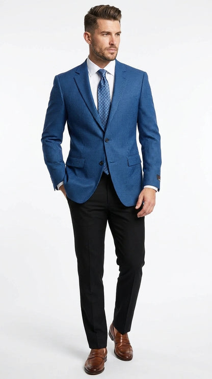 Men’s Blue Houndstooth Blazer Jacket, Check Pattern Formal Sport Coat for Weddings, Prom, Parties, and Special Occasions