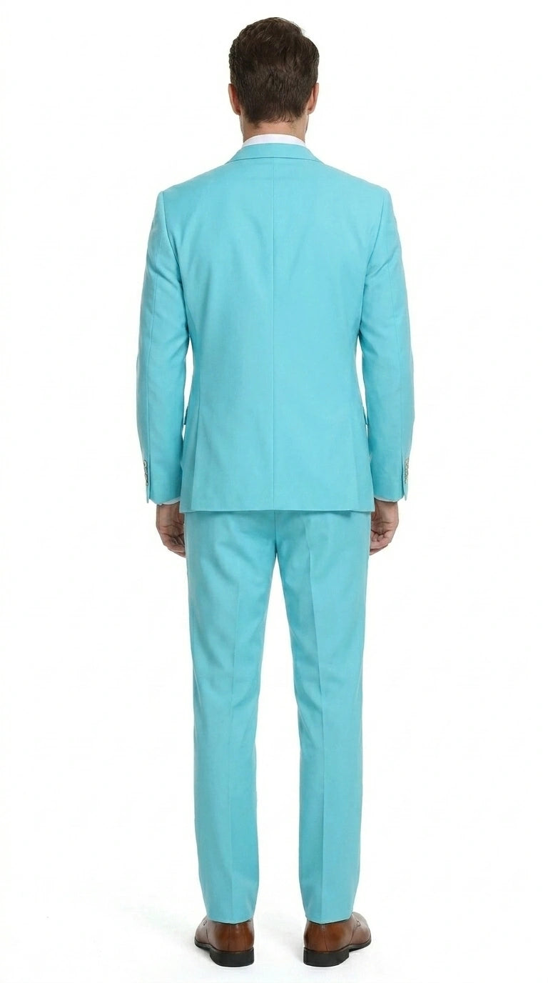 Men’s Aqua Blue 2 Piece 2 Button Suit, Formal Dress Suit for Weddings, Prom, Parties, Summer Events, Turquoise Light blue Modern Fit
