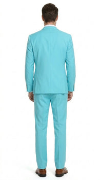 Men’s Aqua Blue 2 Piece 2 Button Suit, Formal Dress Suit for Weddings, Prom, Parties, Summer Events, Turquoise Light blue