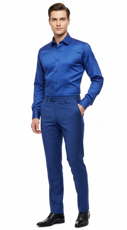Men’s Royal Blue Satin Dress Shirt – Luxury Long Sleeve Formal Shirt for Parties, Weddings, and Business Wear