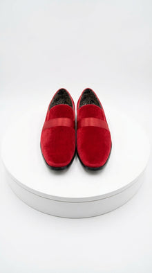 Mens Red Velvet Loafers – Luxury Formal Slip On Dress Shoes Wedding Party Prom Evening Shoes