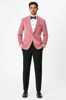 Mens Pink Velvet Tuxedo Dinner Jacket with Shawl Lapel – Slim Fit Blazer for Weddings, Prom in Rose Gold Color