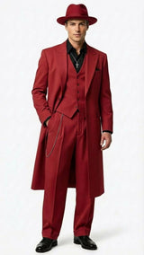 Men’s 1920s Burgundy Zoot Suit – Long Mafia Gangster Three-Piece Vintage Outfit Zuit Pachuco Style