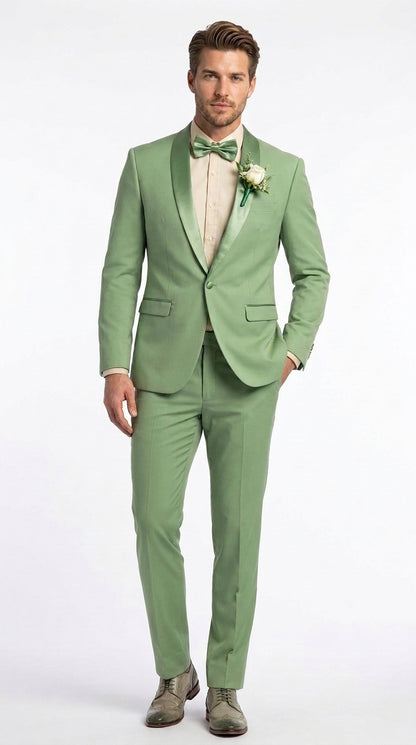 Mens Sage Green Wedding Tuxedo, Shawl Lapel Formal Groom Prom Tuxedo Suit