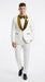 Men’s White Paisley 3 Piece With Vest Prom Tuxedo with Gold Velvet Shawl Lapel, Formal Wedding Suit Set