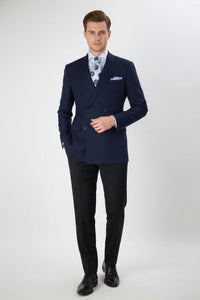 Men’s Navy Blue Double-Breasted Blazer - Suit Jacket – Premium Tailored Fit Formal Wedding and Business Sport Coat