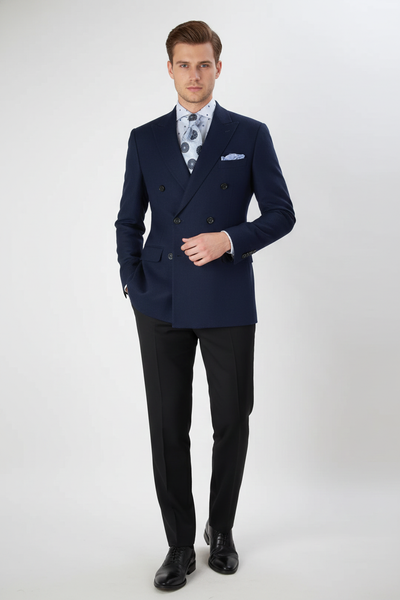 34 Men's Navy Blue Double-Breasted Blazer - Suit Jacket – Premium