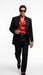 Tony Montana’s Black Blazer with Red Sateen Shirt – Men’s Black Formal Blazer and Red Satin Style Shirt Outfit for Party, Wedding and Vintage Wear