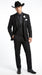 Men’s Black Western Tuxedo Suit, 3 Piece Cowboy Formal Wedding Prom Suit with Satin Trim