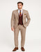 Men's Light Brown Plaid Suit with Burgundy Vest and Colorful Floral Tie – 3 Piece Set - Taupe Windowpane Pattern