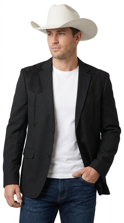 Men’s Black Western Blazer – Cowboy Sport Coat with Western Yoke Design
