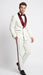 Men’s Ivory and Burgundy Jacquard Tuxedo Suit – Luxury Slim Fit 3-Piece Formal Wedding, Prom, and Gala Outfit in Cream Off White Color