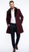 Men’s Burgundy Three Quarter Coat with Faux Fur Collar Overcoat – Luxury Winter Outerwear Three Quarter Carcoat Topcoat