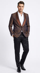 Men’s Light Brown Paisley Tuxedo Jacket, Wedding Prom Dinner Blazer with Satin Shawl Lapel