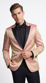 Men’s Rose Gold Tuxedo Jacket – Black Peak Lapel Wedding, Prom and Formal Dinner Blazer