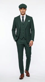 Men’s Hunter Green Pinstripe 3-Piece Suit – Vintage Wedding, Prom and Formal Suit with Matching Vest Modern Fit