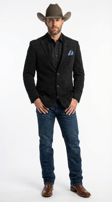 Men’s Black Suede Cowboy Blazer with Elbow Patch Sleeves – Black Western Style Suede Sport Coat for Casual and Smart Casual Wear