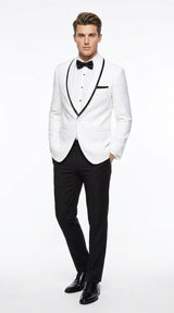 Men’s White Tuxedo Jacket – Black Trim Shawl Lapel Formal Dinner Blazer for Weddings, Prom Wedding Blazer Modern fit