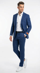 Mens Enzo Tovare Denim Blue Linen Summer Suit – Breathable Two Piece Suit for Wedding, Business, Travel Modern Fit
