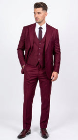 Men’s Stacy Adams Brand Burgundy 3 Piece Suit – Two Button Vested Style church wedding Modern Fit Suit