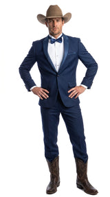 Men’s Saphire Indigo Blue Western Tuxedo Suit, Formal Wedding Prom Cowboy Tuxedo with Blue