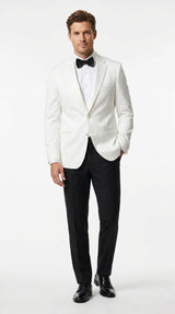 Men’s White Tuxedo Jacket – Two-Button Formal Dinner Blazer for Weddings, Prom and Events